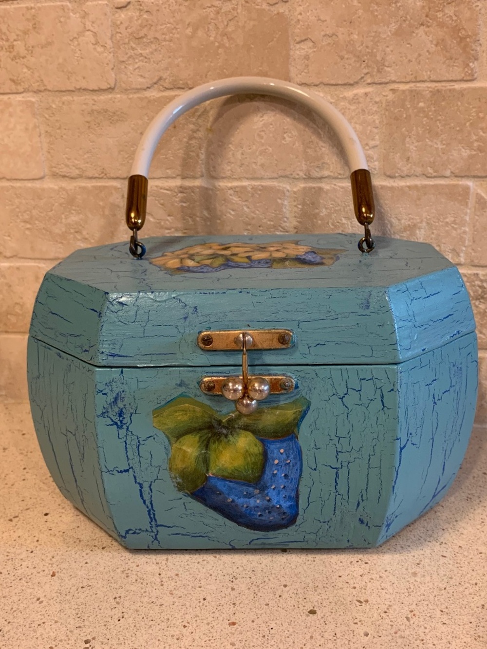 Vintage Box Purse Blue Handmade